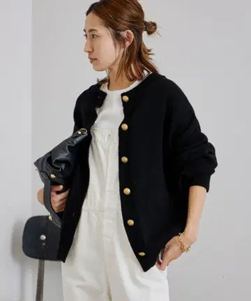 프레임워크 2WAY 골드 버튼 가디건 블랙