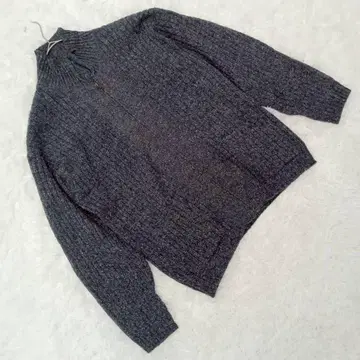 울 100% 헨리코튼 집업 니트 자켓 믹스 컬러