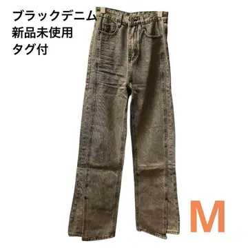 [슬릿 포함] 와이드 데님 팬츠 M 사이즈 그레이
