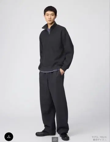 새상품 유니클로 U 브러쉬드 맨투맨 하프 지퍼 셔츠 L 다크 그레이