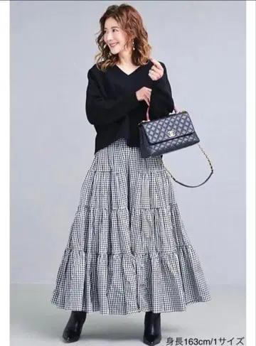 오블리 obli 깅엄 체크 티어드 플레어 스커트