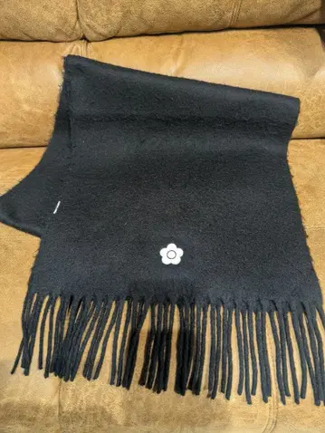 블랙 프린지 머플러 꽃 자수