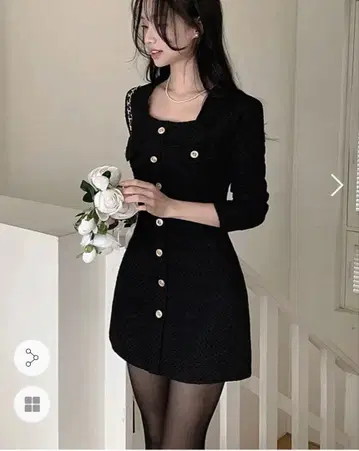 스퀘어넥 버튼 미니 원피스