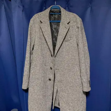 하운드투스 패턴 롱 체스터 코트