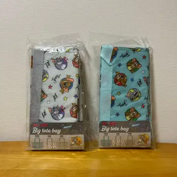 빅 토트백 캐릭터 패턴 민트 그린 그레이