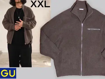 시착만 한 GU 아제 풀 집업 니트 자켓 브라운 XXL