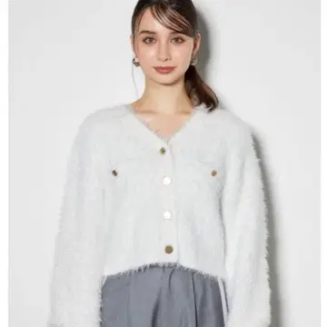 rienda 페이크 페더 라메 니트 자켓 가디건