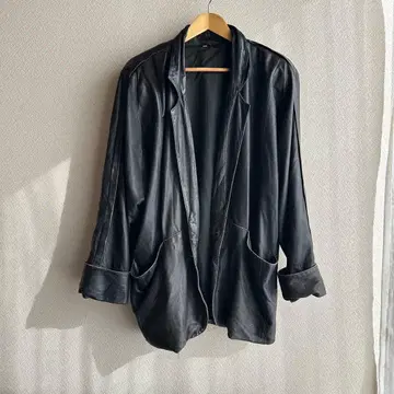 블랙 가죽 자켓 캐주얼 양가죽 오버 사이즈