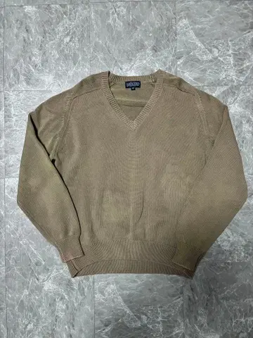 Lands' End 베이지 V넥 코튼 니트 스웨터 USA제