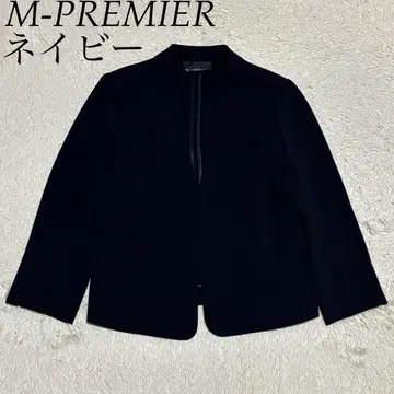 M-PREMIER 더블 크로스 노카라 자켓 네이비
