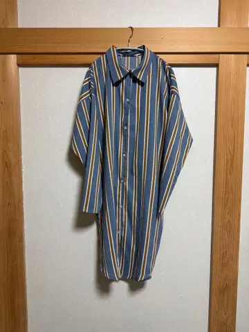 스트라이프 긴팔 셔츠 원피스