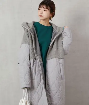 그레이 퀼팅 롱 자켓