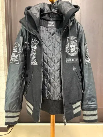 패치 포함 가죽 울 자켓