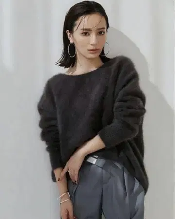 anuans 라쿤 보트넥 니트 풀오버 차콜 그레이