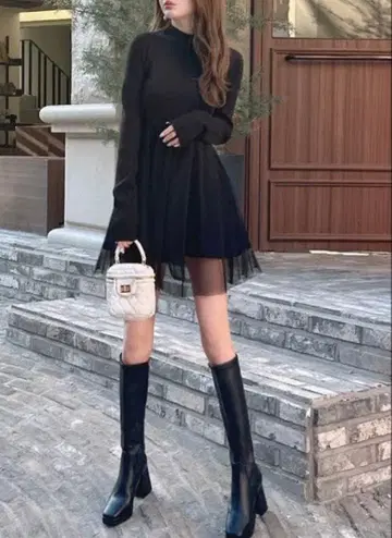 [ GRL ] 튤 도킹 니트 플레어 원피스[tu970]