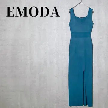 EMODA 에모다 리브 슬릿 맥시 니트 원피스 시스루 블루 계열 F