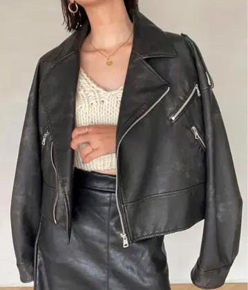 Searoomlynn 빈티지 ECO 가죽 쇼트 라이더 재킷