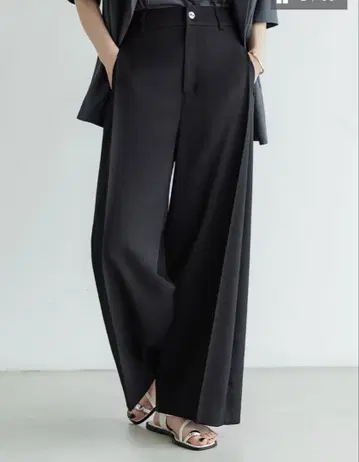 [ crewre ] 사이드 턱 슬라브 와이드 팬츠/블랙2