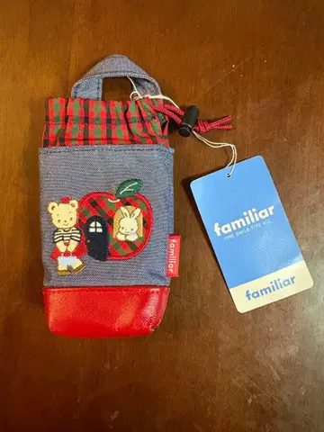 파밀리아 젤 케이스 빨간색 체크 데님 사과