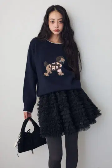 2025 신상 Frene 새상품 휘핑 튤 미니 스커트 블랙