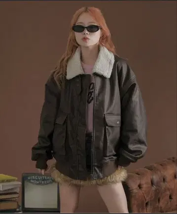 세다클의 보아 안감 인조 가죽 블루종 다크 브라운