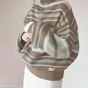 Java 콜라보 클래식 엘프 와플 하프 지퍼 니트 S 미사용품