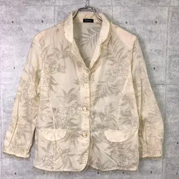 레트로 엘레강트 구제 의류 프릴 장식 라메 시어 보태니컬 무늬 자켓