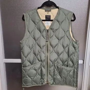 TAION V넥 지퍼 베스트 L 올리브 그린