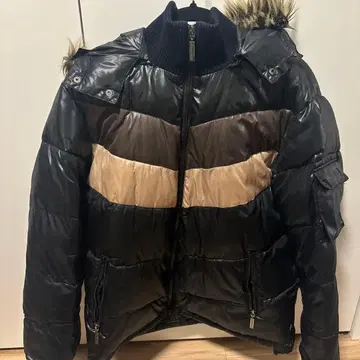 퍼 후드 다운 자켓 블랙 베이지