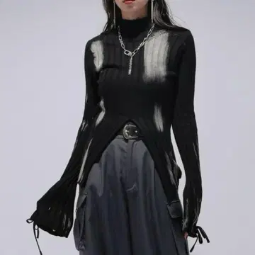 HARE 하레 블리치 하이넥 리브 니트 블랙 블랙