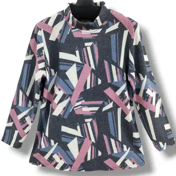 튜닉 티셔츠 상의 기하학 패턴 네이비 풀오버 A라인