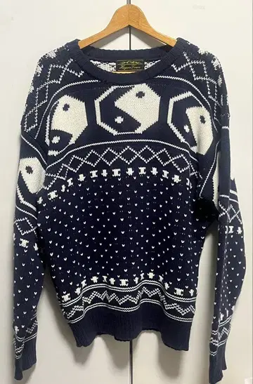 올 패턴 니트 스웨터 남성용 구제 의류 개성파 디자인 니트 네이비 L