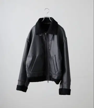 차콜 그레이 M 보아 옷깃 합성 피혁 자켓