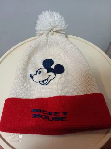 미키마우스 폼폼 포함 니트 모자 80's 빈티지