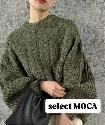 헤링본 돌먼 오버 니트 셀렉트모카 그린 카키