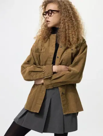 UNIQLO 코듀로이 롱 셔츠 자켓 M 브라운