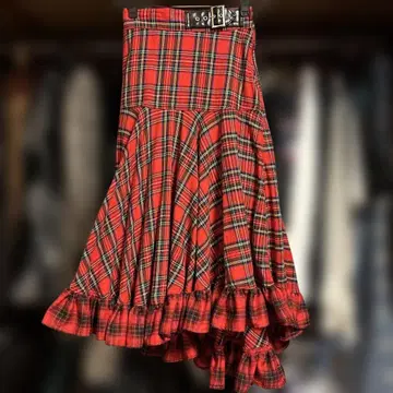 jouetie 깅엄 체크 프릴 스커트 빨간색