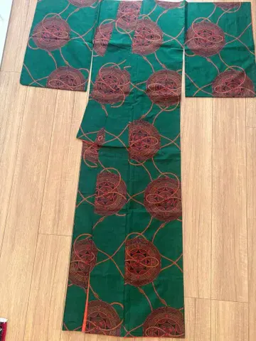 앤티크 기모노풍 오시마 명주 고대 거울 문양 그린 바탕