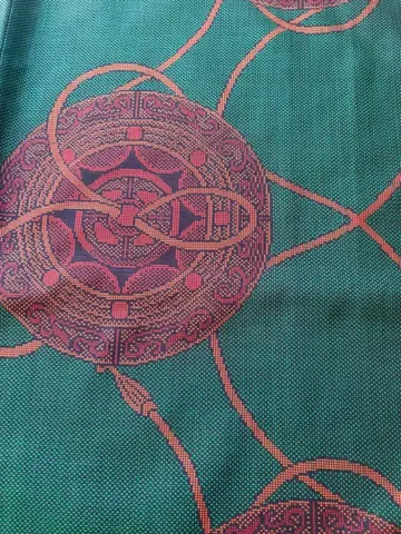 앤티크 기모노풍 오시마 명주 고대 거울 문양 그린 바탕