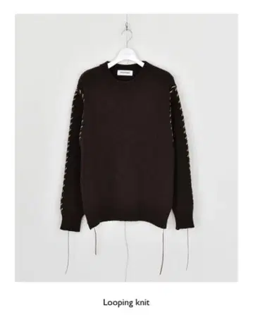 DISCOVERED 울 니트 파이핑 가죽 브라운