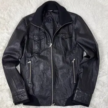 새상품급 JACK ROSE 싱글 라이더 주름 가공 리브 블랙