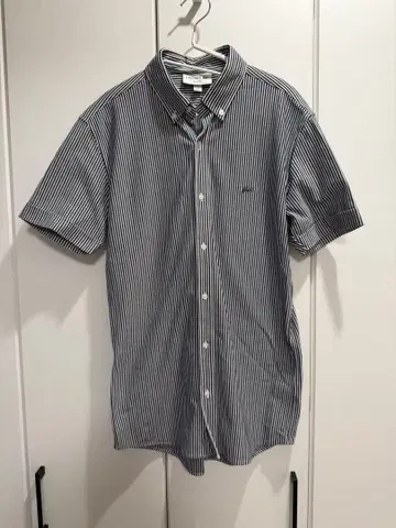 LACOSTE 슬림핏 반팔 셔츠 네이비/화이트