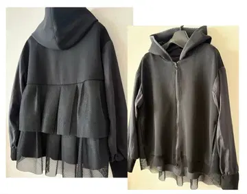 샘플 백 프릴 메쉬 후드티