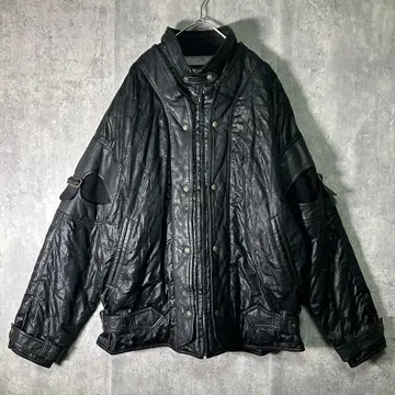 기믹 그런지 가죽 절개 퀼팅 자켓 블랙 천연 가죽 빈티지