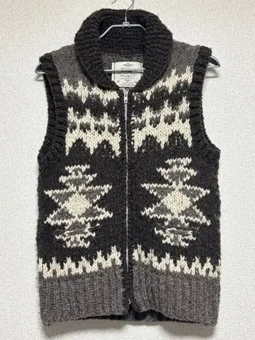 인연 모 100% 노르딕 무늬 집업 베스트 M 사이즈 포켓 부착