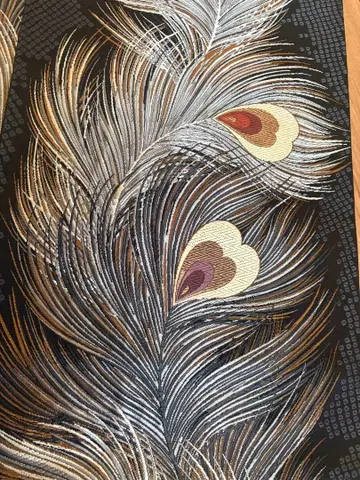 니시진 비단 후쿠로 오비 공작 깃털 패턴 앤티크풍