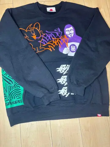 펑크 드렁커스 맨투맨 M 블랙 그래픽 프린트 빅 실루엣