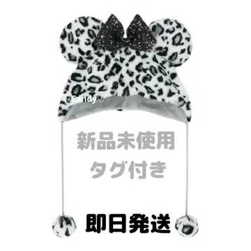 디즈니 미니 레오파드 무늬 화이트 팬캡 미사용 택 포함