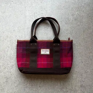 해리스 트위드 핸드백 토트백 가죽 파이핑 체크