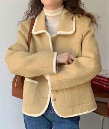 LAC-VERT 스탠 칼라 파이핑 자켓 한국 스타일 웜톤 봄 새상품급